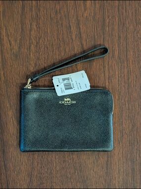 Coach Black Leather Wristlet with Gold Logo